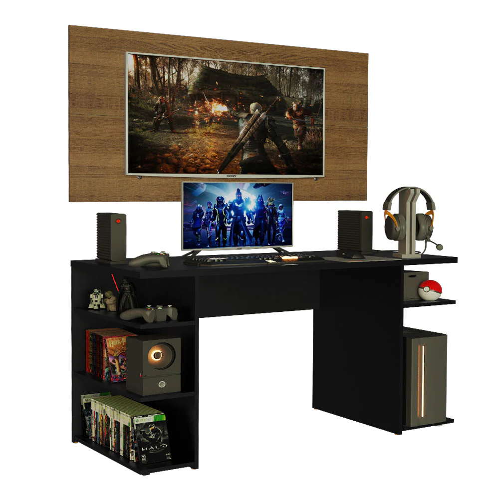 Mesa para Computador Gamer Madesa 9409 e Painel para TV até 50 Polegadas Preto/Rustic - Image 2