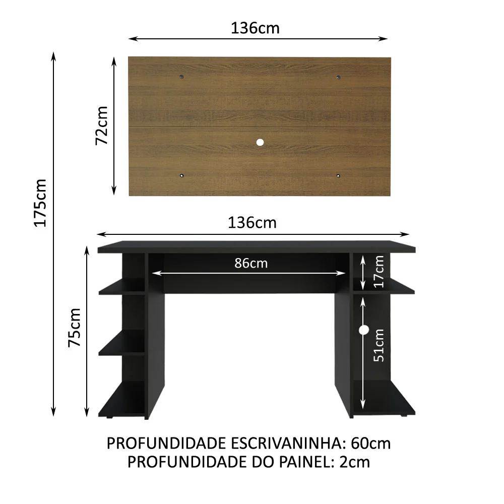 Mesa para Computador Gamer Madesa 9409 e Painel para TV até 50 Polegadas Preto/Rustic - Image 3