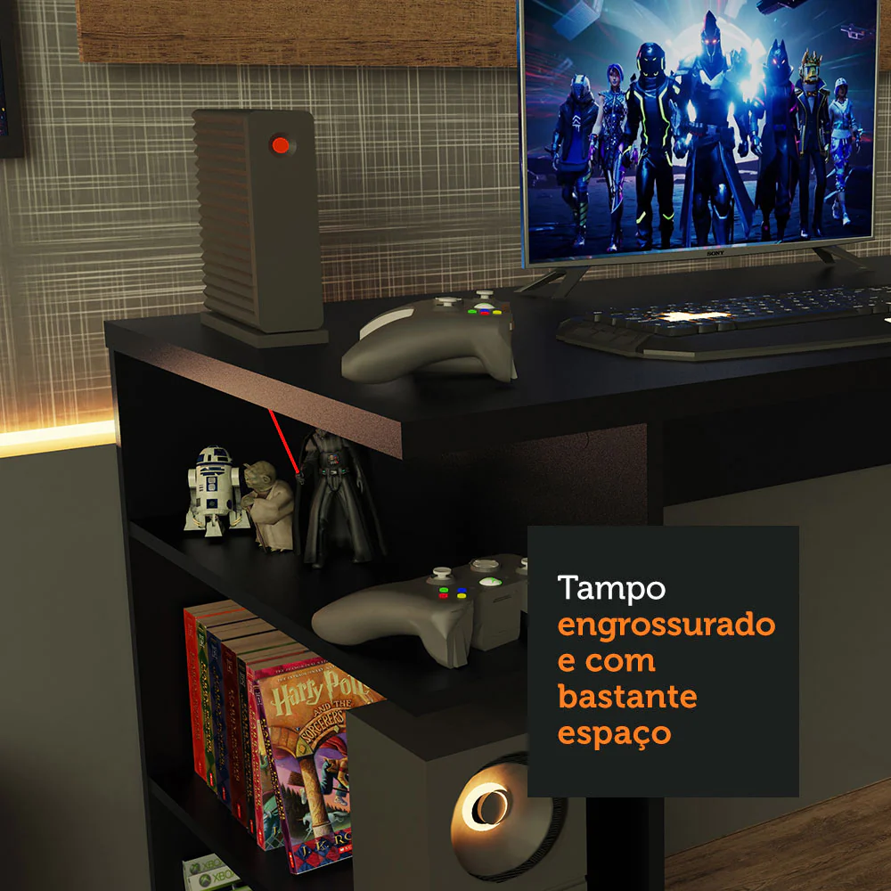 Mesa para Computador Gamer Madesa 9409 e Painel para TV até 50 Polegadas Preto/Rustic - Image 6
