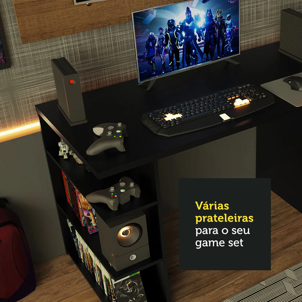 Mesa para Computador Gamer Madesa 9409 e Painel para TV até 50 Polegadas Preto/Rustic - Image 7