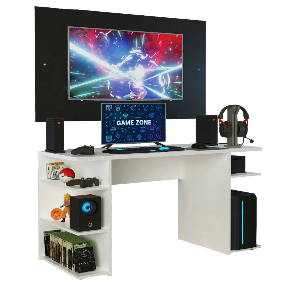 Mesa para Computador Gamer Madesa 9409 e Painel para TV até 58 Polegadas Branco/Preto - Image 2