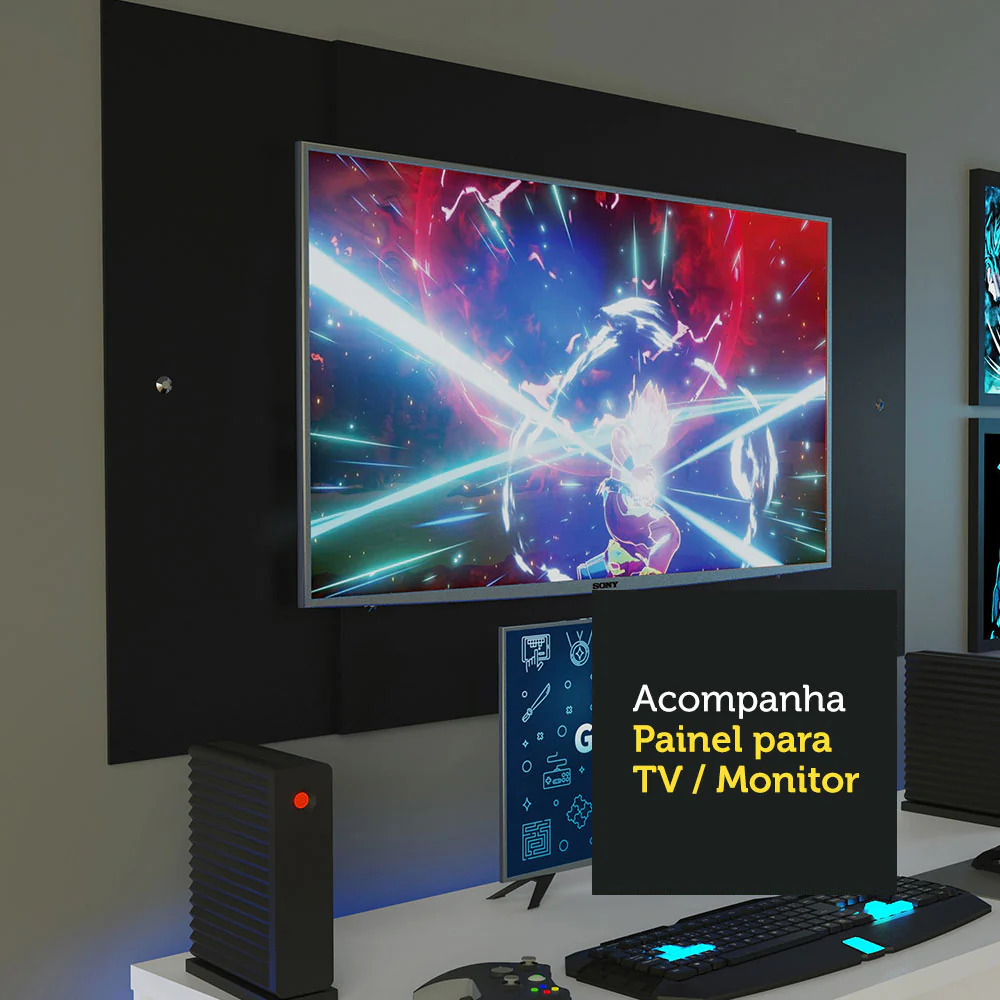Mesa para Computador Gamer Madesa 9409 e Painel para TV até 58 Polegadas Branco/Preto - Image 5