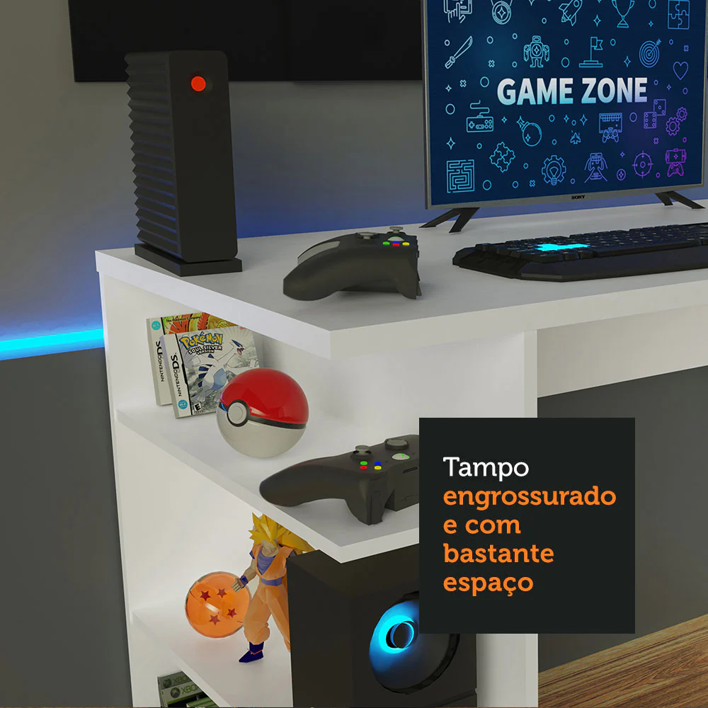 Mesa para Computador Gamer Madesa 9409 e Painel para TV até 58 Polegadas Branco/Preto - Image 6