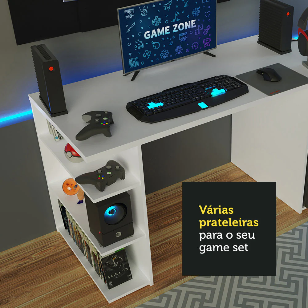 Mesa para Computador Gamer Madesa 9409 e Painel para TV até 58 Polegadas Branco/Preto - Image 7