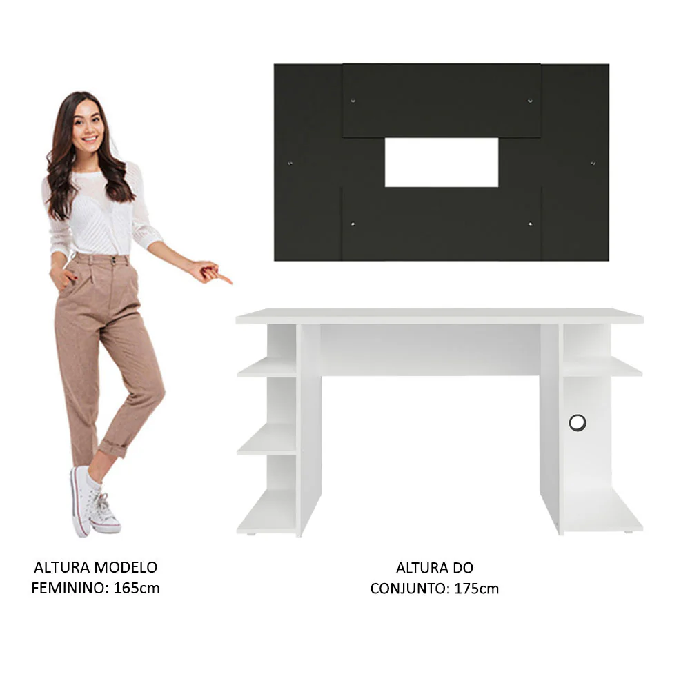 Mesa para Computador Gamer Madesa 9409 e Painel para TV até 58 Polegadas Branco/Preto - Image 8