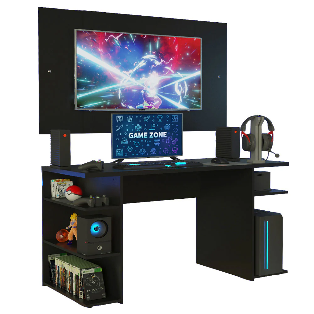 Mesa para Computador Gamer Madesa 9409 e Painel para TV até 58 Polegadas Preto - Image 2