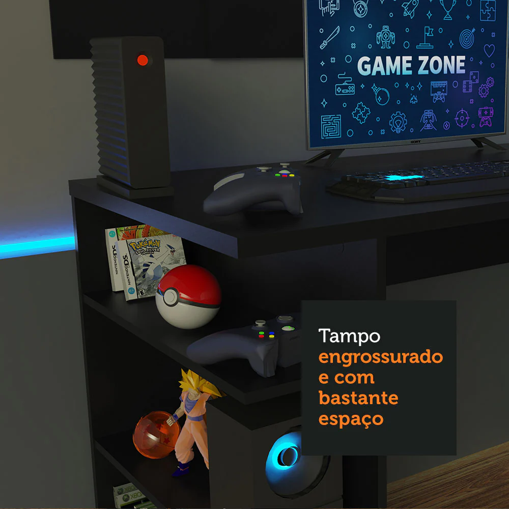 Mesa para Computador Gamer Madesa 9409 e Painel para TV até 58 Polegadas Preto - Image 6