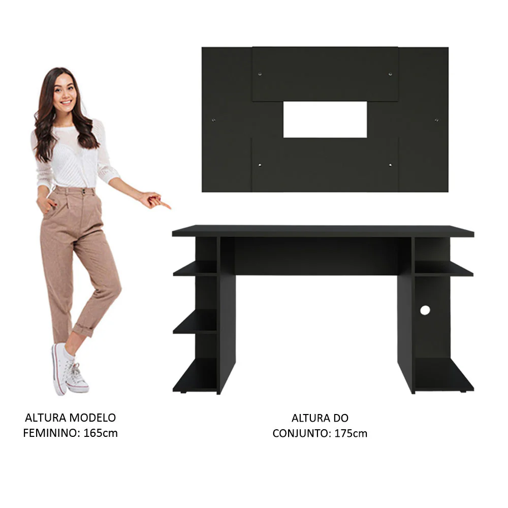 Mesa para Computador Gamer Madesa 9409 e Painel para TV até 58 Polegadas Preto - Image 8