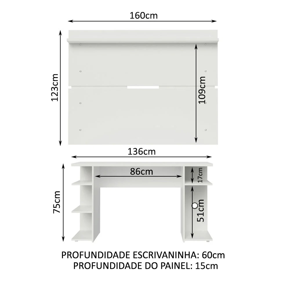 Mesa para Computador Gamer Madesa 9409 e Painel para TV até 65 Polegadas Branco - Image 3