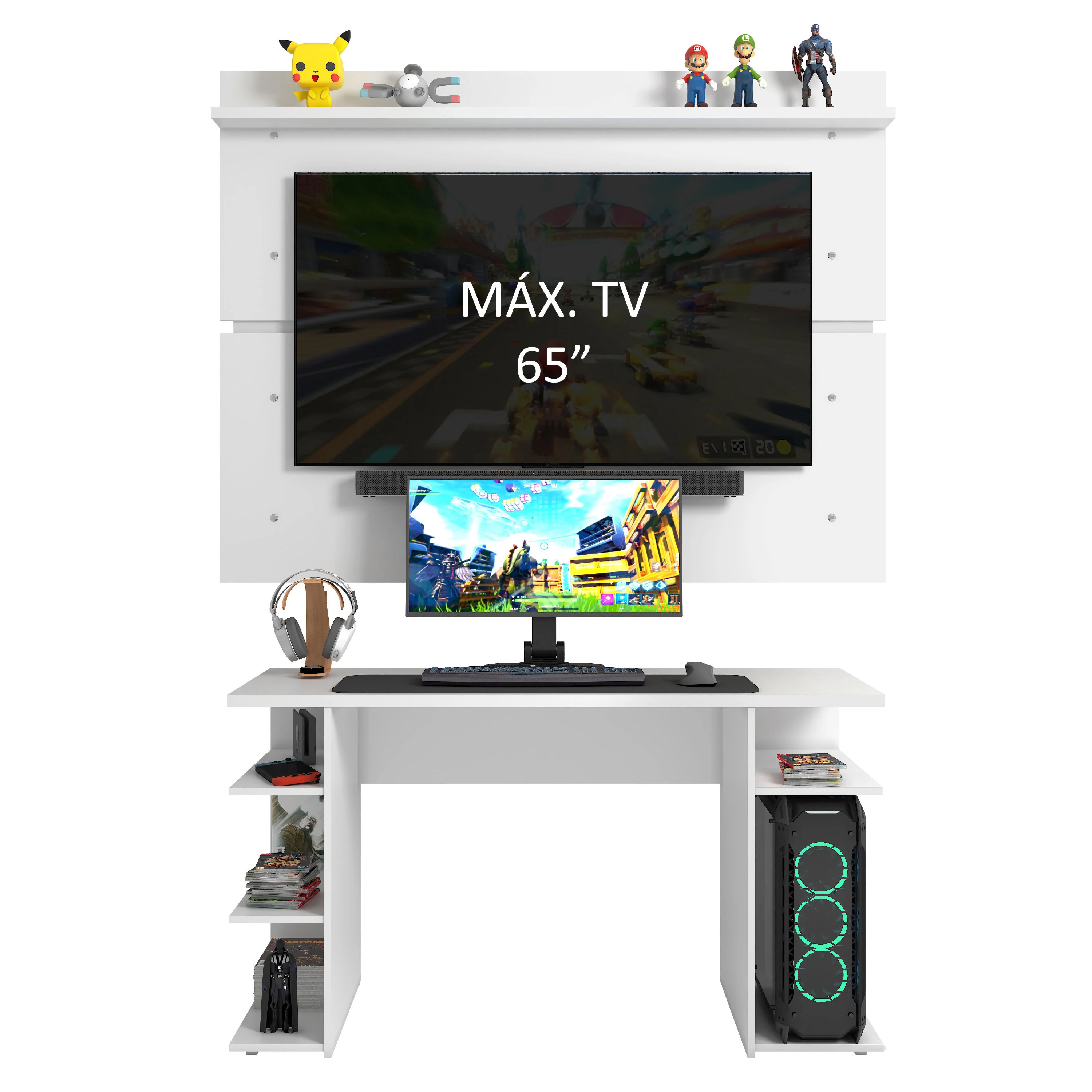 Mesa para Computador Gamer Madesa 9409 e Painel para TV até 65 Polegadas Branco - Image 4