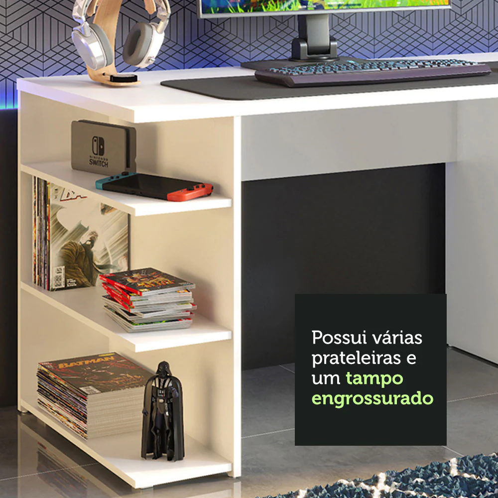 Mesa para Computador Gamer Madesa 9409 e Painel para TV até 65 Polegadas Branco - Image 6