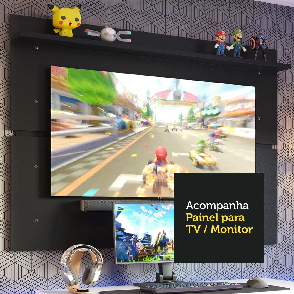 Mesa para Computador Gamer Madesa 9409 e Painel para TV até 65 Polegadas Branco/Preto - Image 5
