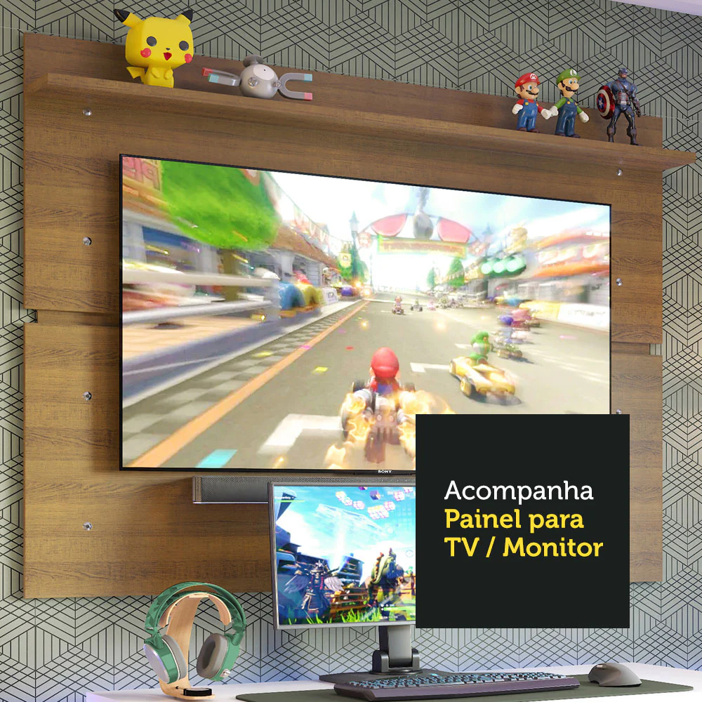Mesa para Computador Gamer Madesa 9409 e Painel para TV até 65 Polegadas Branco/Rustic - Image 5