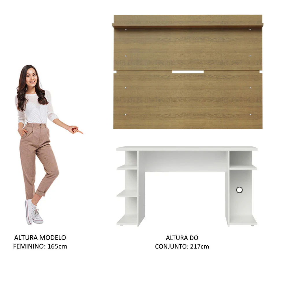 Mesa para Computador Gamer Madesa 9409 e Painel para TV até 65 Polegadas Branco/Rustic - Image 7