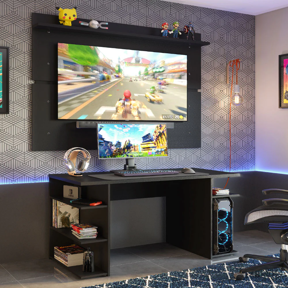 Mesa para Computador Gamer Madesa 9409 e Painel para TV até 65 Polegadas Preto - Image 2