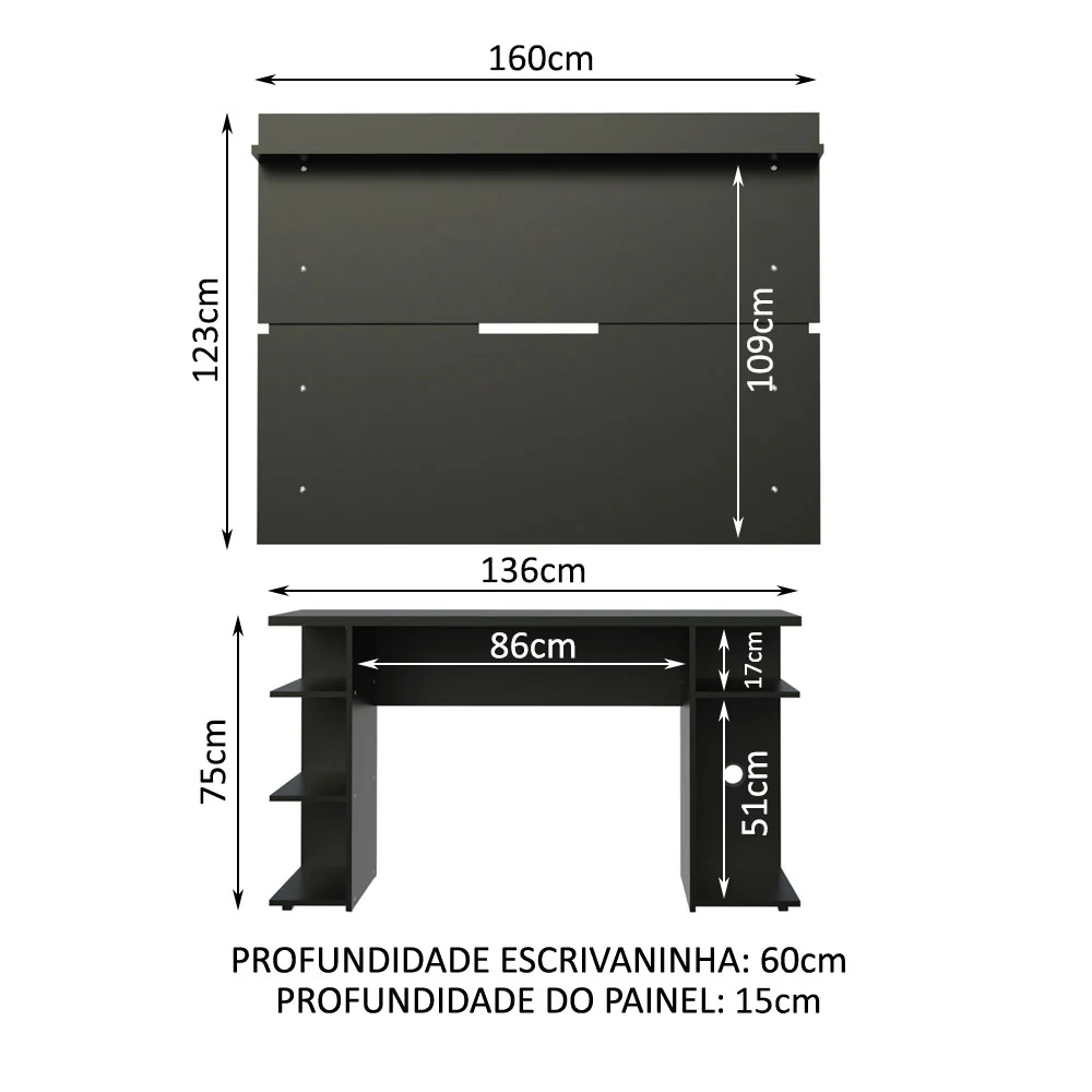 Mesa para Computador Gamer Madesa 9409 e Painel para TV até 65 Polegadas Preto - Image 3