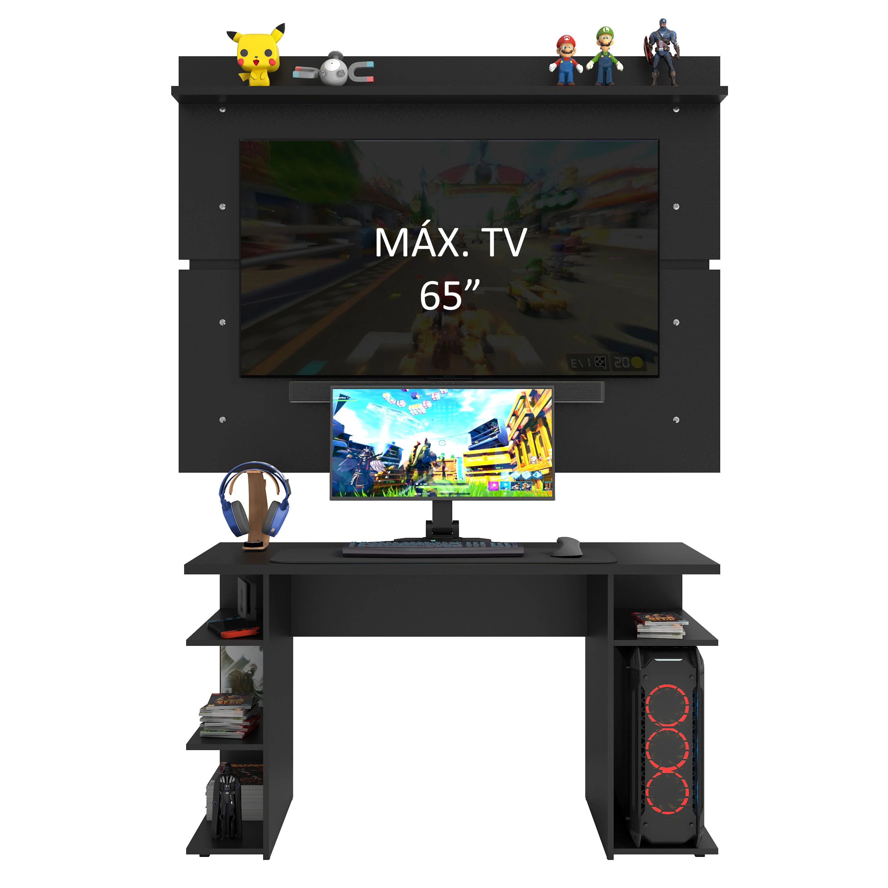 Mesa para Computador Gamer Madesa 9409 e Painel para TV até 65 Polegadas Preto - Image 4