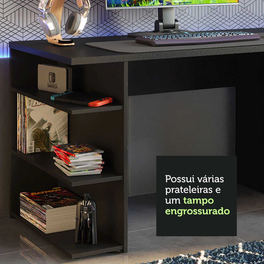 Mesa para Computador Gamer Madesa 9409 e Painel para TV até 65 Polegadas Preto - Image 6