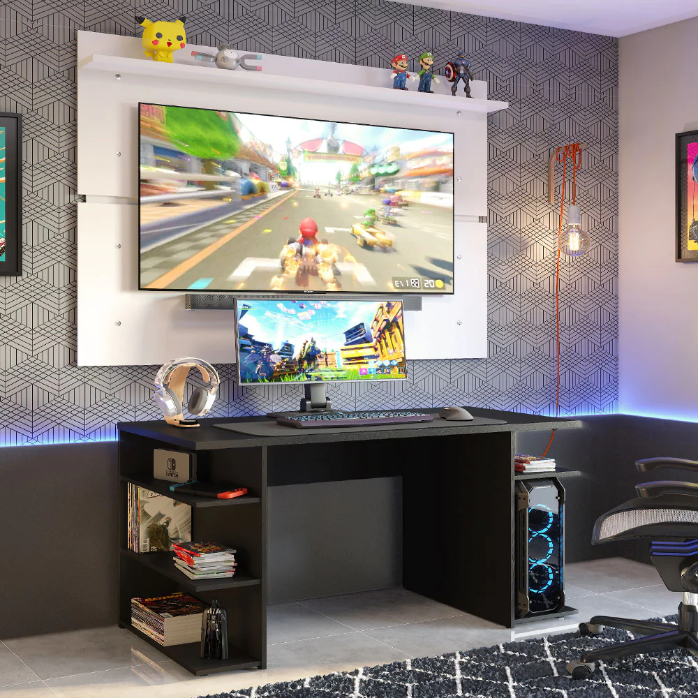 Mesa para Computador Gamer Madesa 9409 e Painel para TV até 65 Polegadas Preto/Branco - Image 2