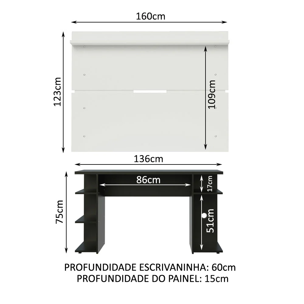 Mesa para Computador Gamer Madesa 9409 e Painel para TV até 65 Polegadas Preto/Branco - Image 3