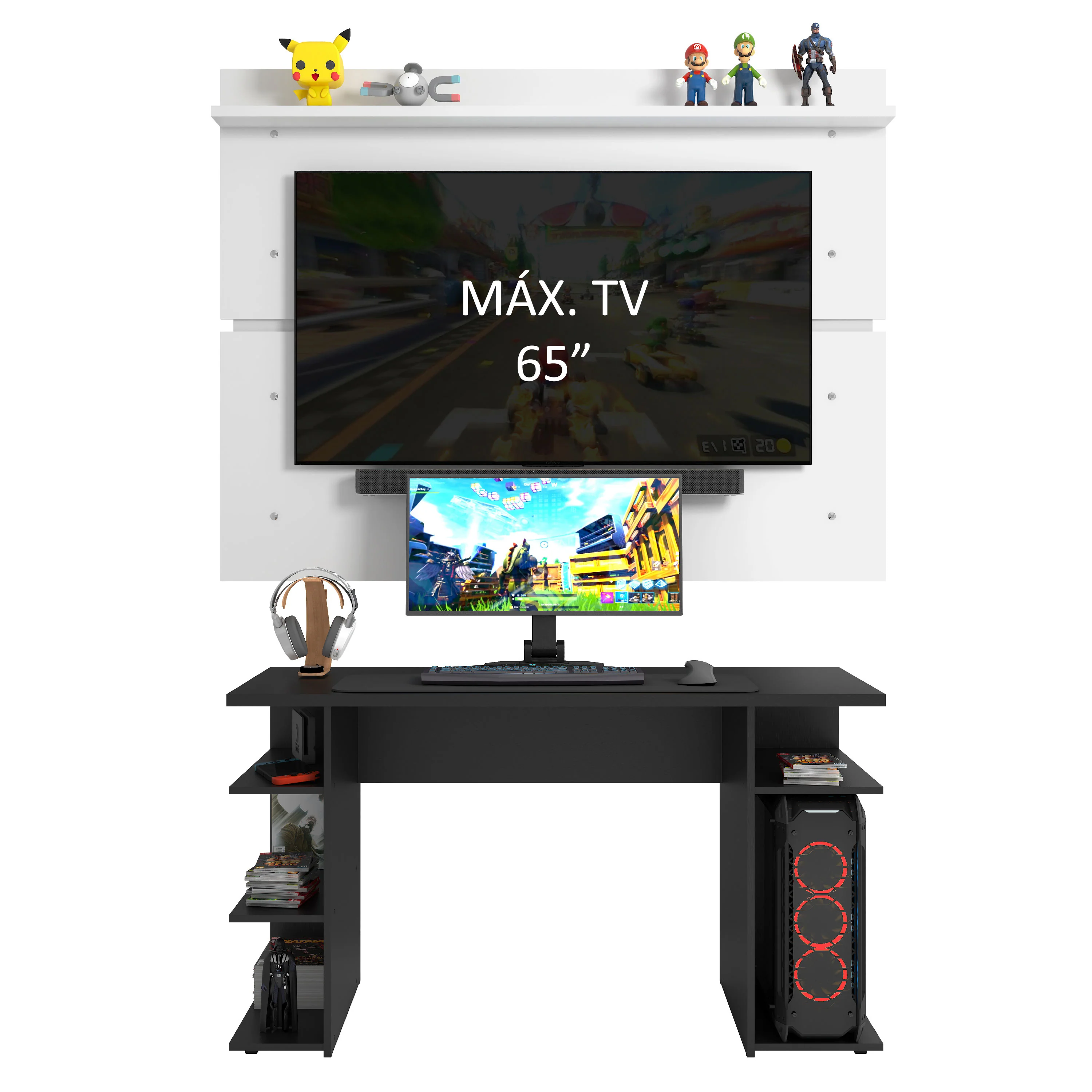 Mesa para Computador Gamer Madesa 9409 e Painel para TV até 65 Polegadas Preto/Branco - Image 4