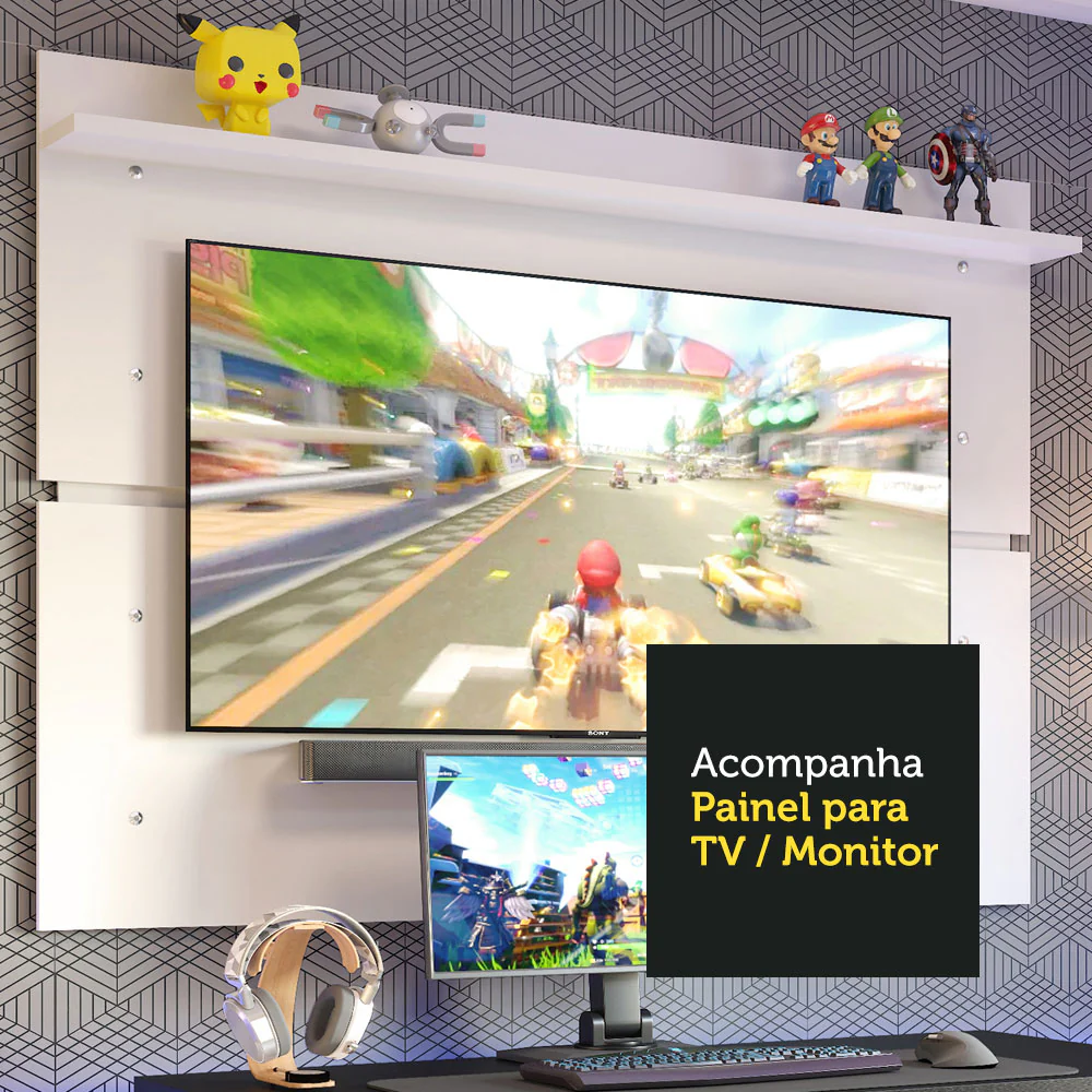 Mesa para Computador Gamer Madesa 9409 e Painel para TV até 65 Polegadas Preto/Branco - Image 5