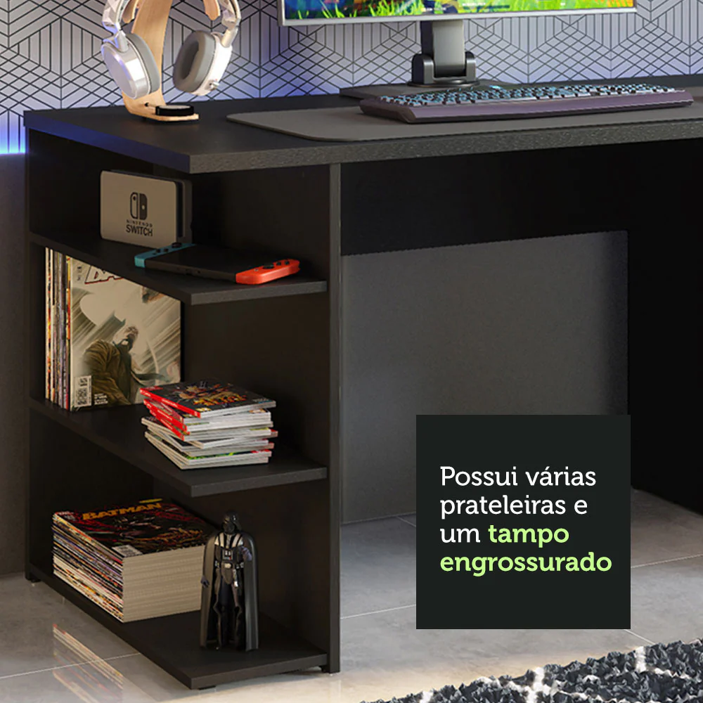 Mesa para Computador Gamer Madesa 9409 e Painel para TV até 65 Polegadas Preto/Branco - Image 6