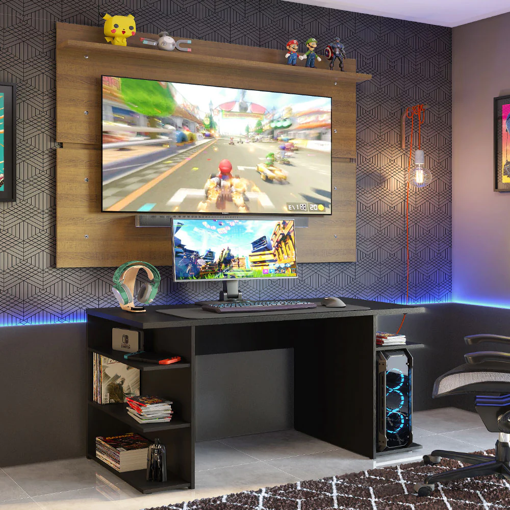 Mesa para Computador Gamer Madesa 9409 e Painel para TV até 65 Polegadas Preto/Rustic - Image 2