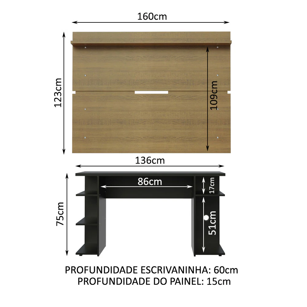 Mesa para Computador Gamer Madesa 9409 e Painel para TV até 65 Polegadas Preto/Rustic - Image 3