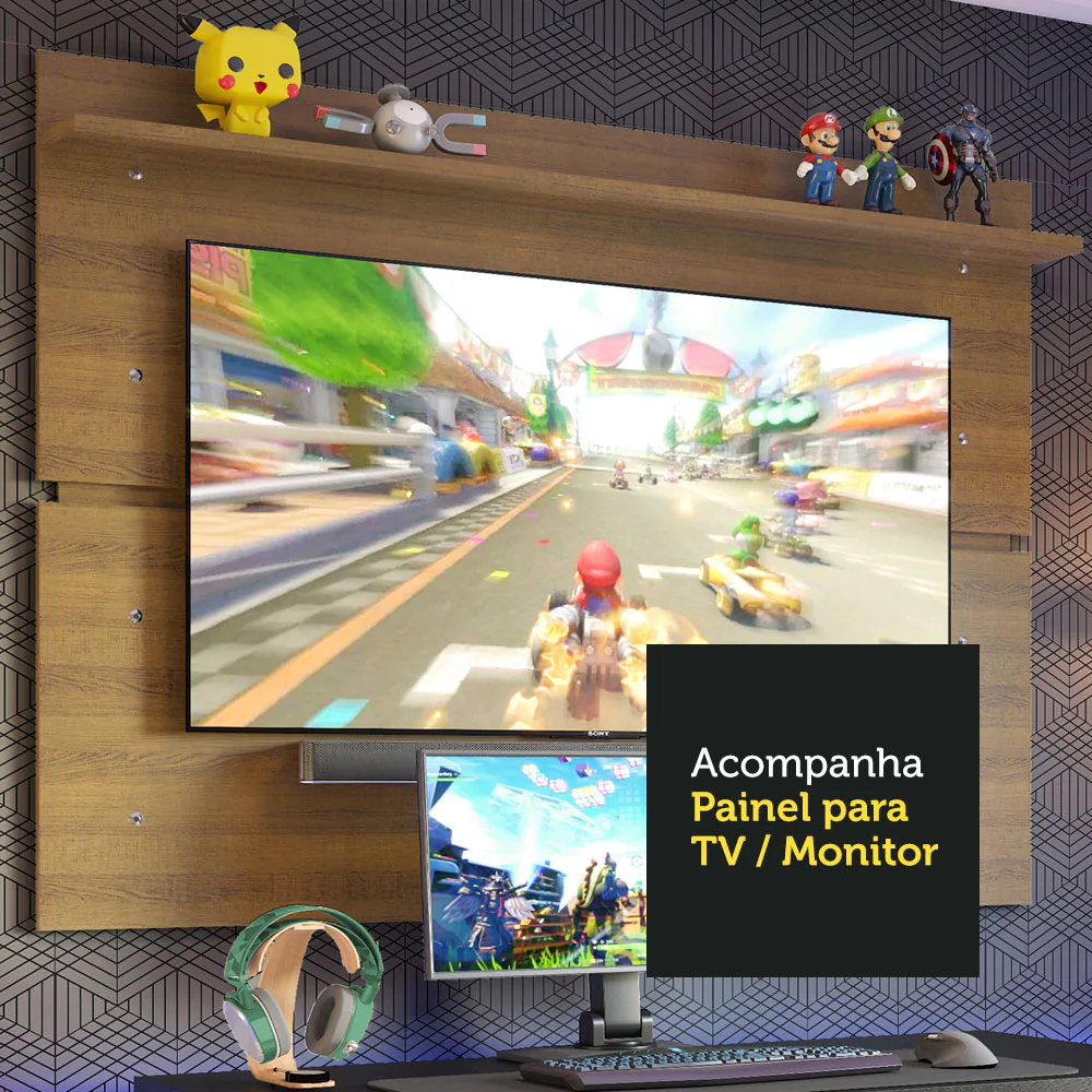 Mesa para Computador Gamer Madesa 9409 e Painel para TV até 65 Polegadas Preto/Rustic - Image 5