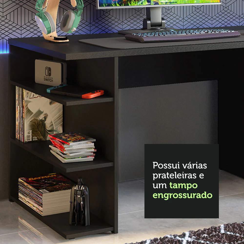 Mesa para Computador Gamer Madesa 9409 e Painel para TV até 65 Polegadas Preto/Rustic - Image 6