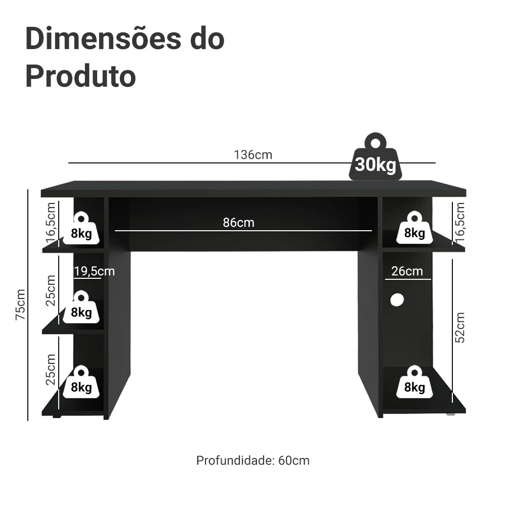 Mesa para Computador Gamer Madesa 9409 Preto - Image 3