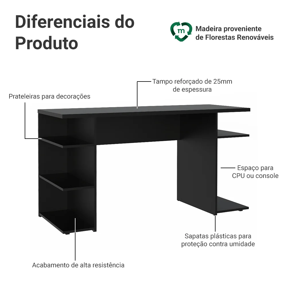 Mesa para Computador Gamer Madesa 9409 Preto - Image 4