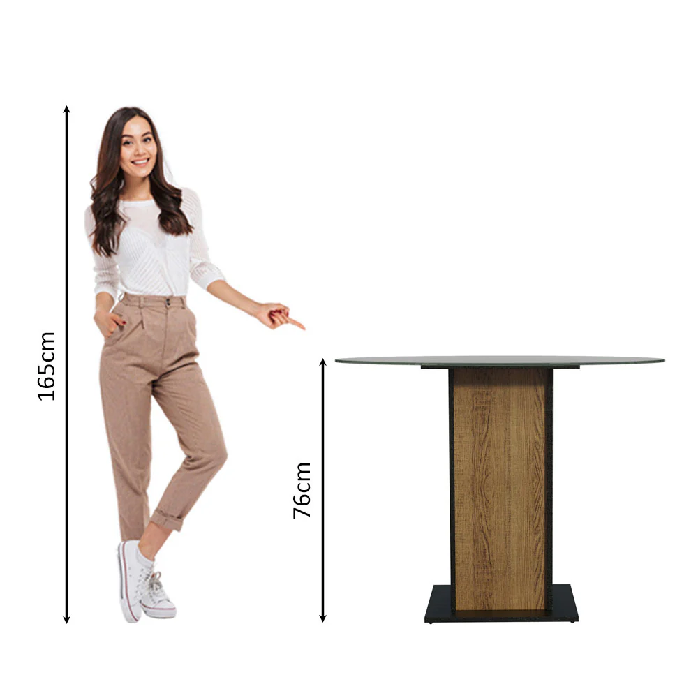 Mesa de Jantar Redonda Madesa 5324 com Tampo de Vidro Preto/Rustic - Image 4