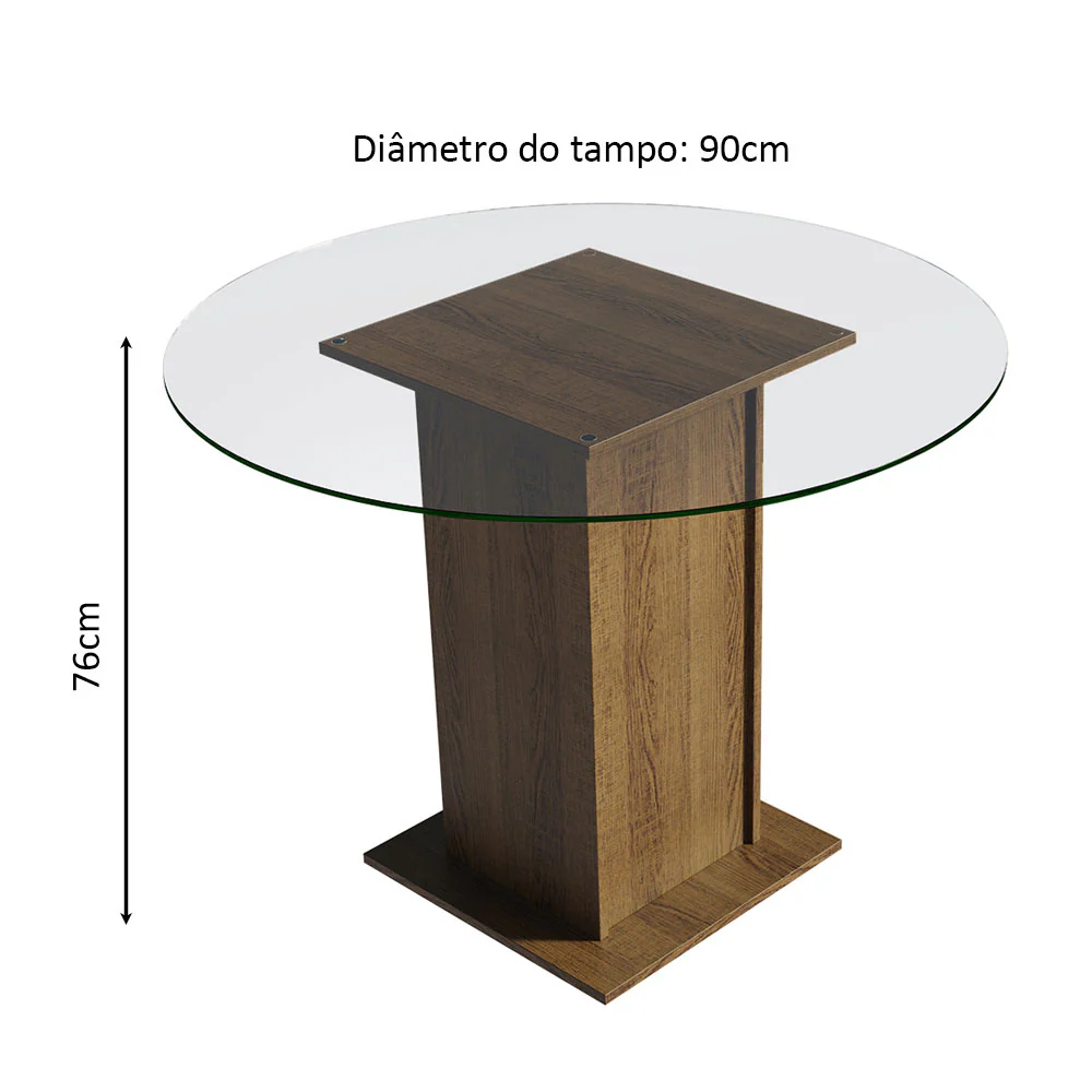 Mesa de Jantar Redonda Madesa 5324 com Tampo de Vidro Rustic - Image 3