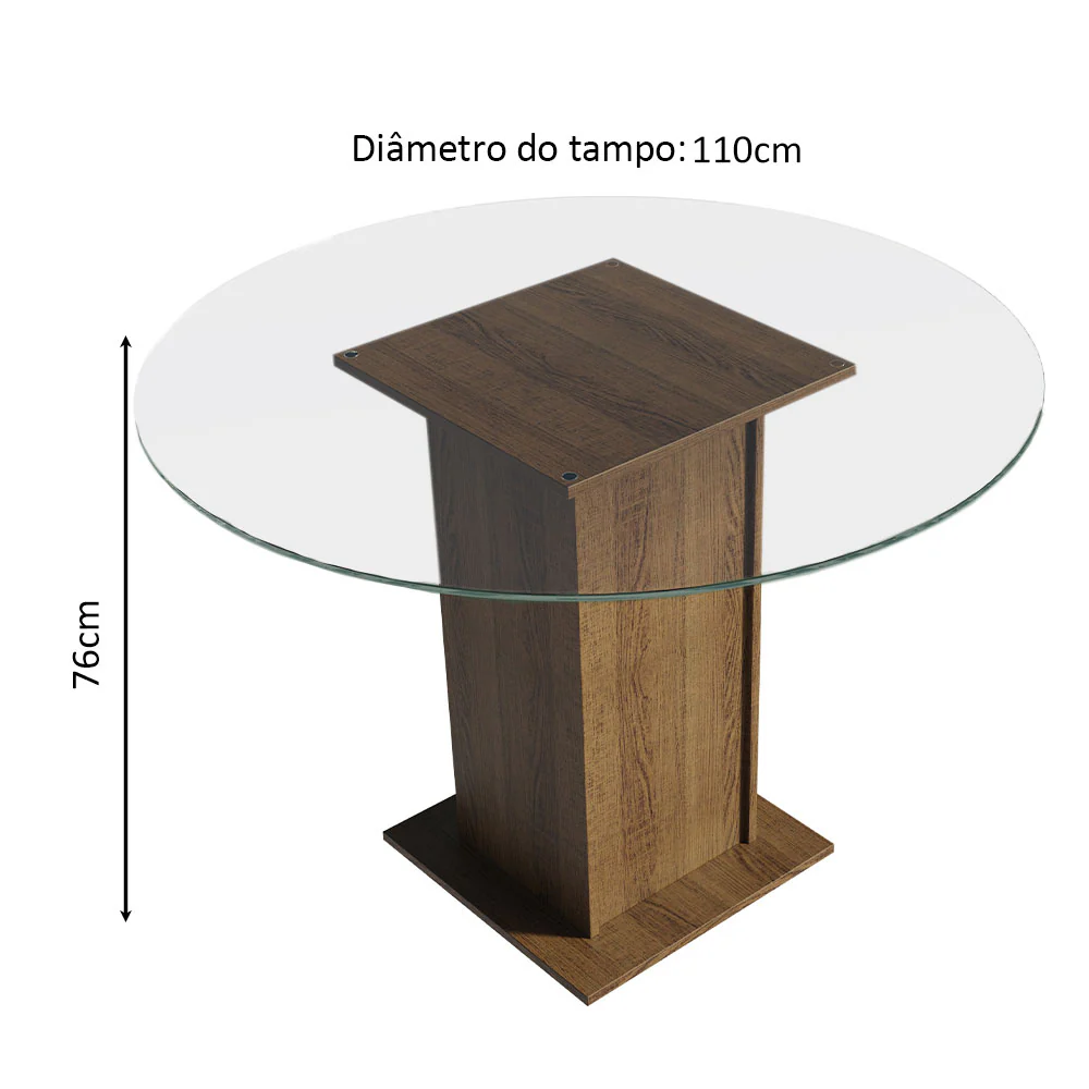 Mesa de Jantar Redonda Madesa 5325 com Tampo de Vidro Rustic - Image 3