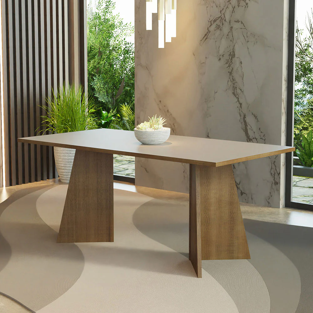 Mesa de Jantar Retangular com Tampo de Madeira Rustic/Crema 5388 Madesa - Image 6
