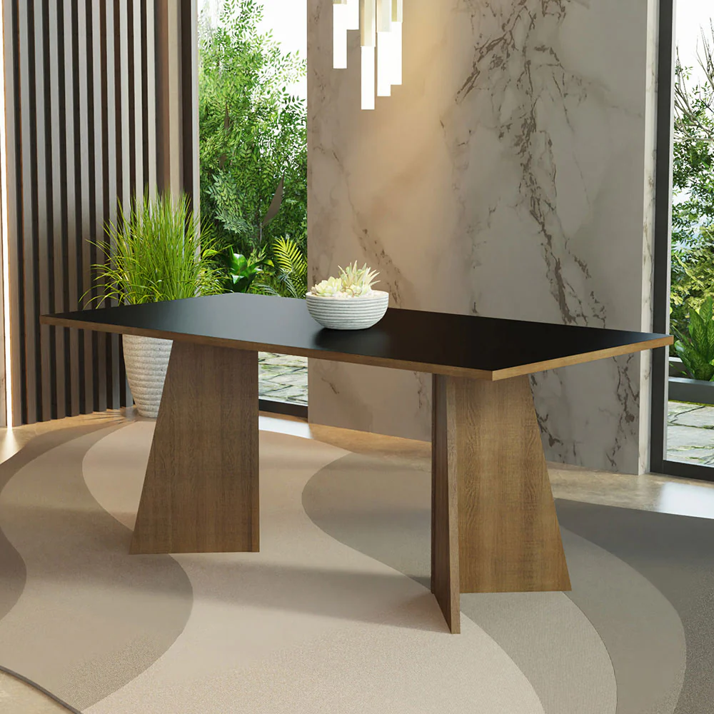 Mesa de Jantar Retangular com Tampo de Madeira Rustic/Preto 5388 Madesa - Image 6