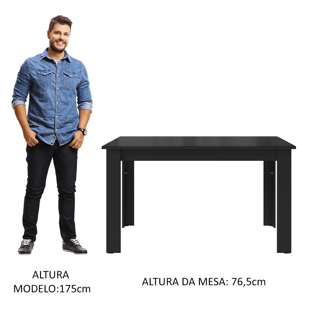 Mesa de Jantar Retangular com Tampo de Vidro Preto 5231 Madesa - Image 4