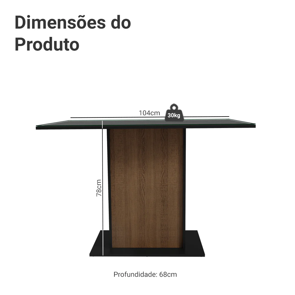 Mesa de Jantar Retangular com Tampo de Vidro Preto/Rustic 5329 Madesa - Image 2