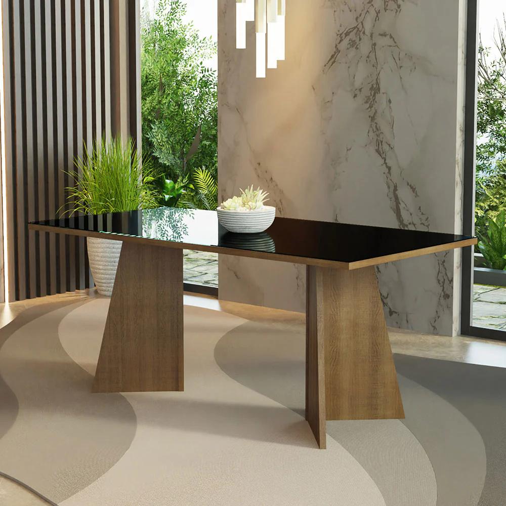 Mesa de Jantar Retangular com Tampo de Vidro Rustic/Preto 5388 Madesa - Image 6