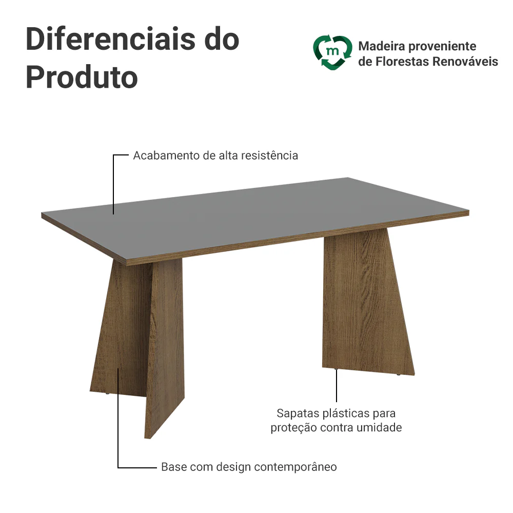 Mesa de Jantar Retangular Tampo de Madeira 5389 Rustic/Cinza Madesa - Image 3