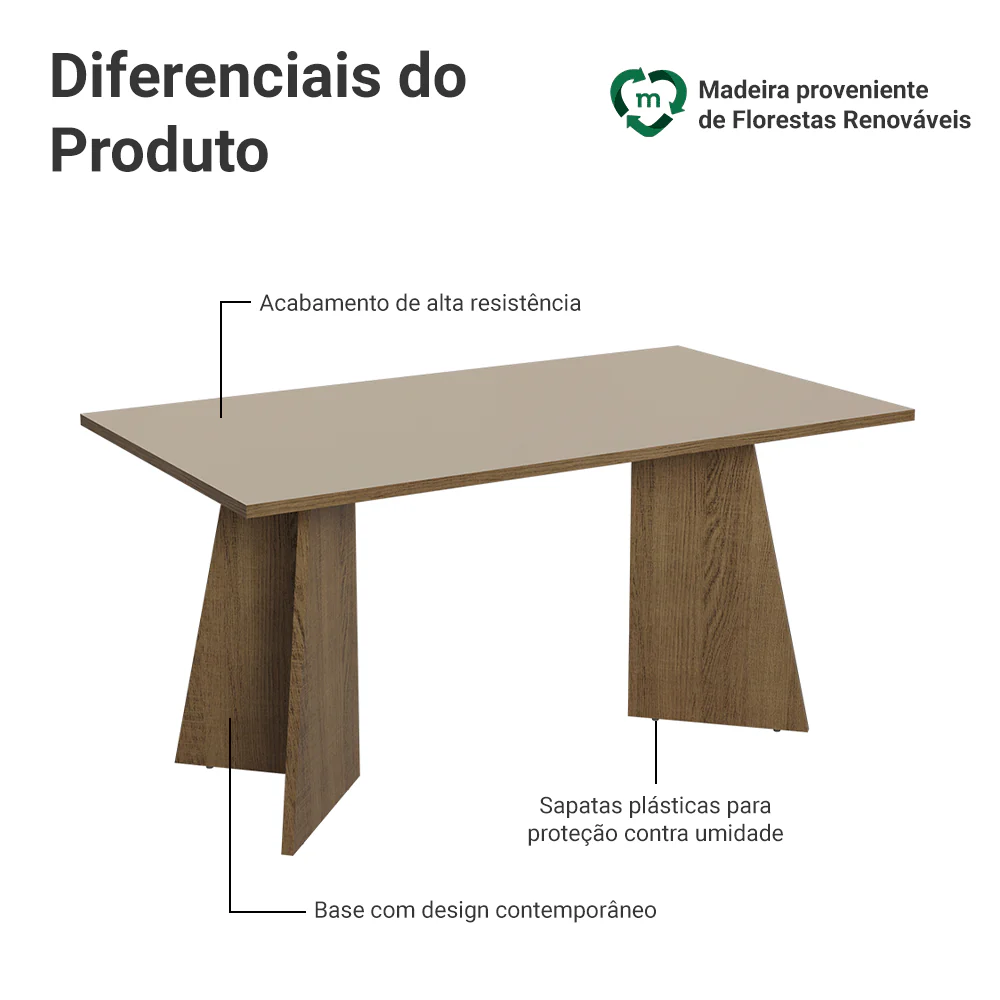Mesa de Jantar Retangular Tampo de Madeira 5389 Rustic/Crema Madesa - Image 3