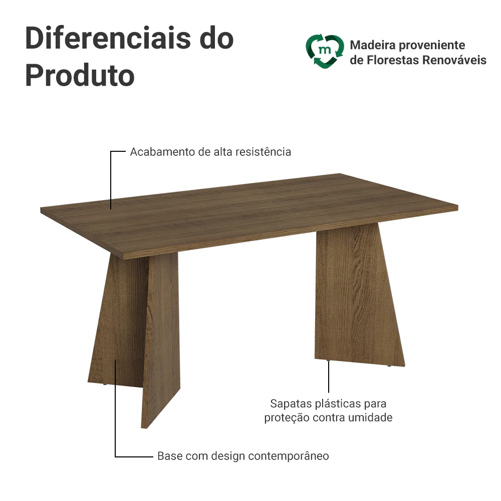Mesa de Jantar Retangular Tampo de Madeira 5389 Rustic Madesa - Image 3