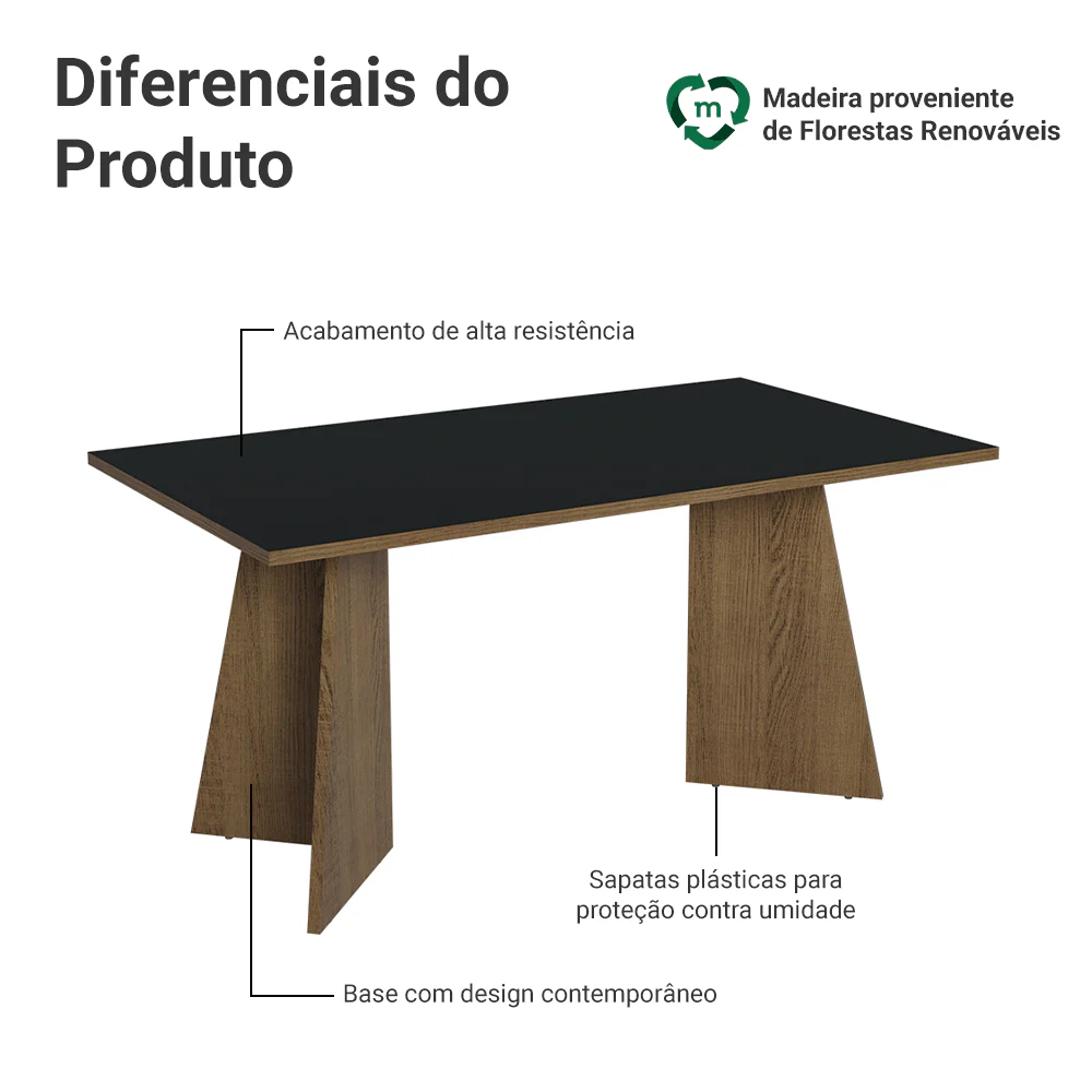 Mesa de Jantar Retangular Tampo de Madeira 5389 Rustic/Preto Madesa - Image 3