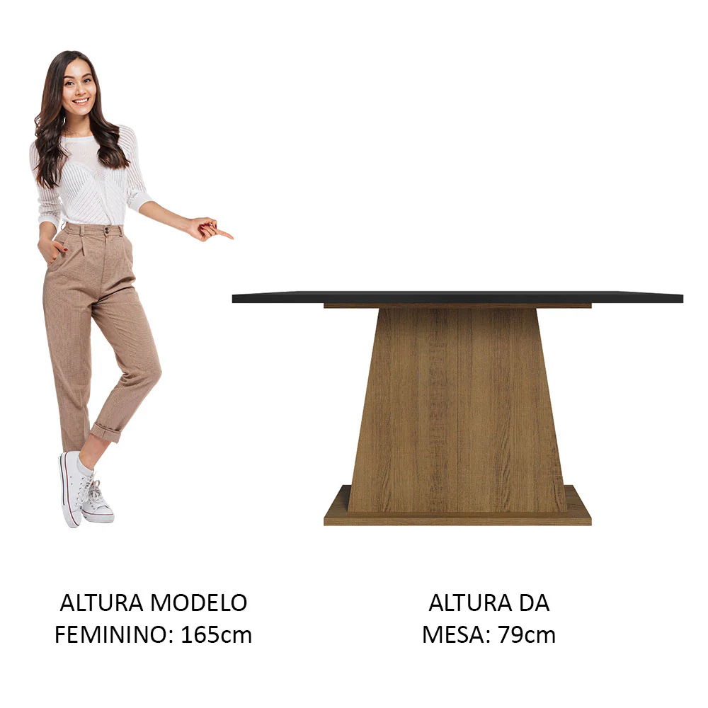 Mesa de Jantar Retangular com Tampo de Madeira Rustic/Preto 5365 Madesa - Image 4