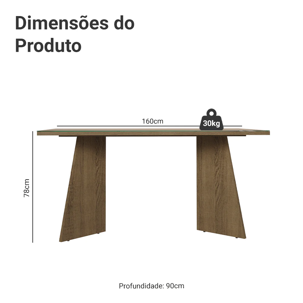 Mesa de Jantar Retangular Tampo de Vidro 5389 Rustic/Crema Madesa - Image 2
