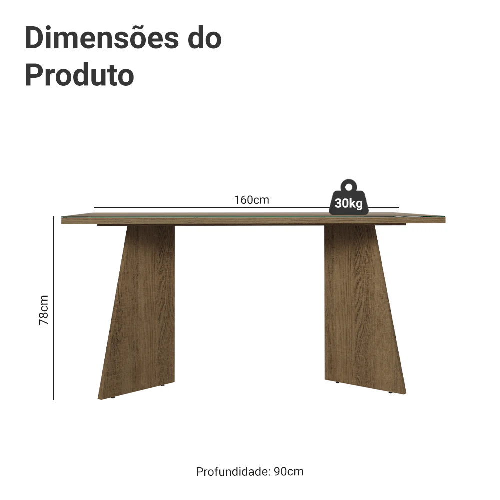 Mesa de Jantar Retangular Tampo de Vidro 5389 Rustic Madesa - Image 2
