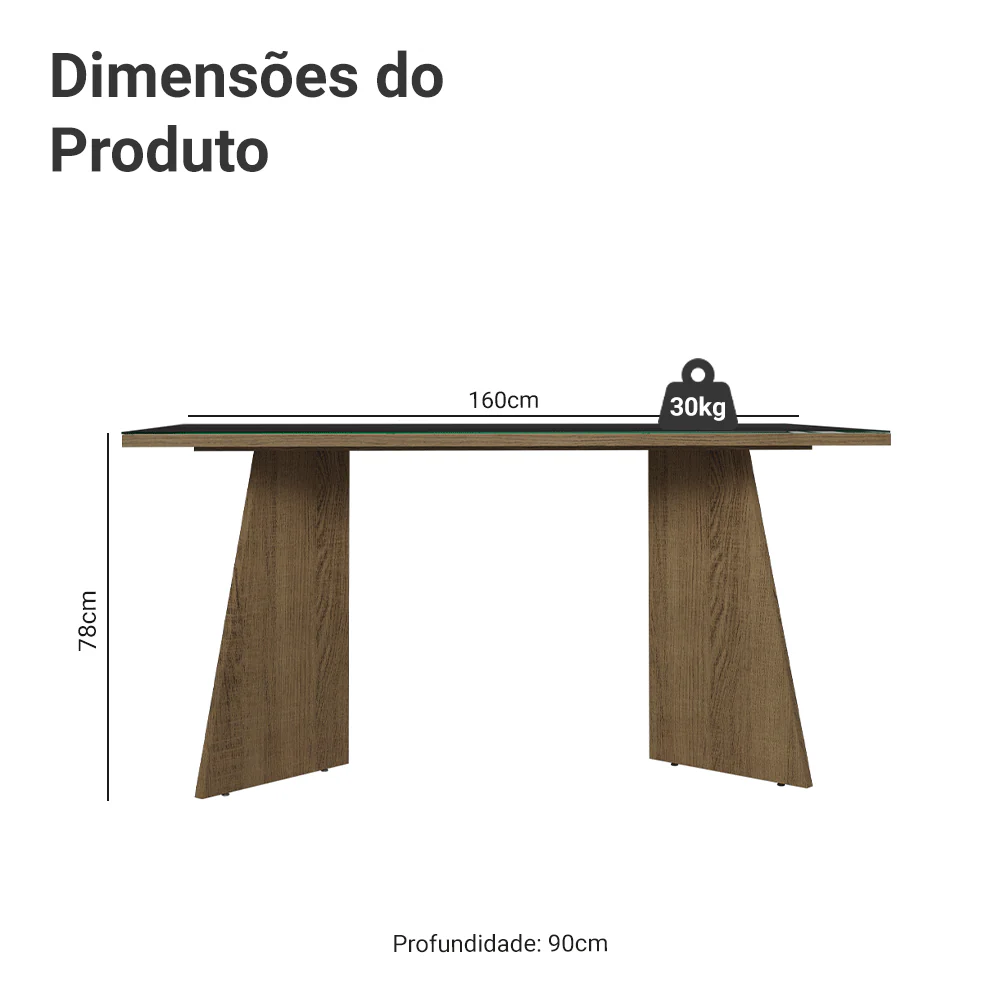 Mesa de Jantar Retangular Tampo de Vidro 5389 Rustic/Preto Madesa - Image 2