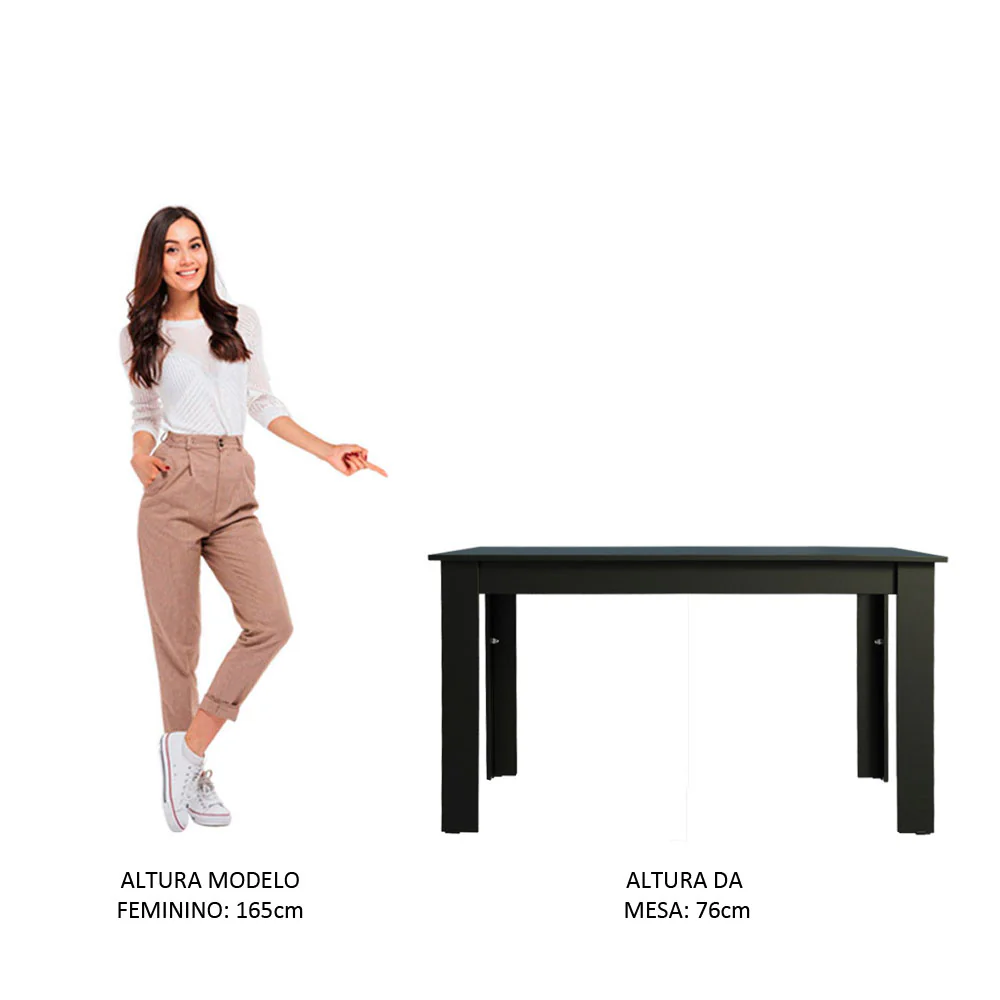 Mesa de Jantar Madesa Retangular Tampo de Madeira 5231 Preto - Image 3
